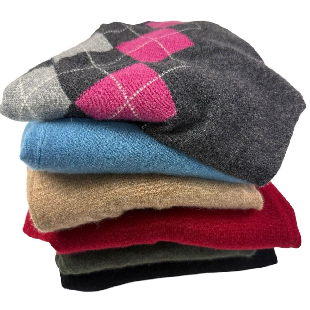 6 Piece Lot 100% Cashmere Sweater Craft Cutter Repurpose Recycle Red Blue Tan